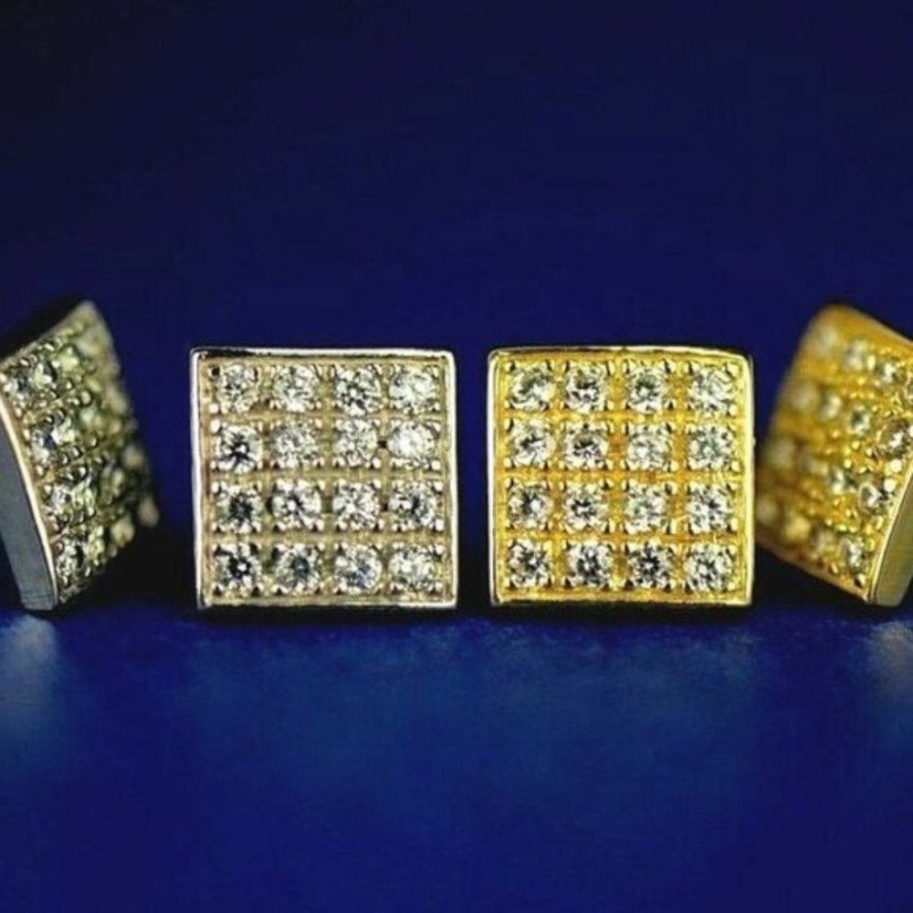 Solid 14k Gold Fancy Post Square Stud Push Back E… - image 3